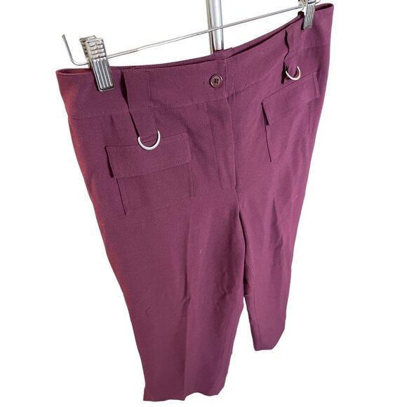 Vintage 90s Larry Levine Petite Maroon Flat Front Pants Sz 8P - Picture 4 of 9